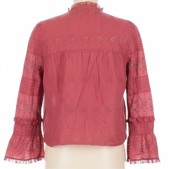 Sezane NELE SHIRT in Rosewood Women's Ruffled Lace Blouse - Picture 6 of 14